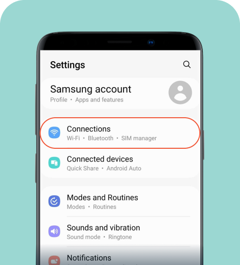 Android cell phone screen displaying the Settings menu.