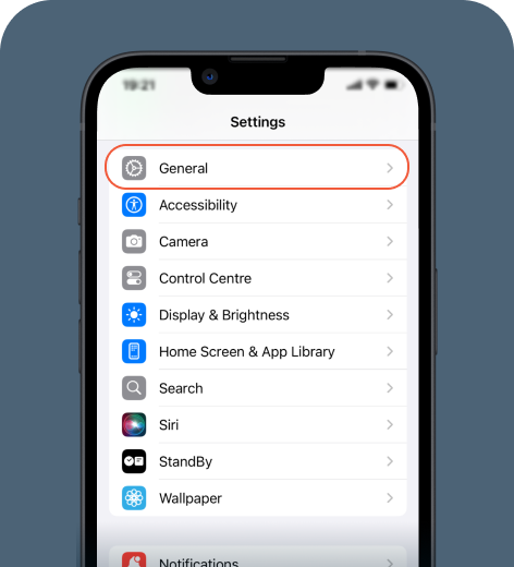 iPhone screen displaying the Settings menu.