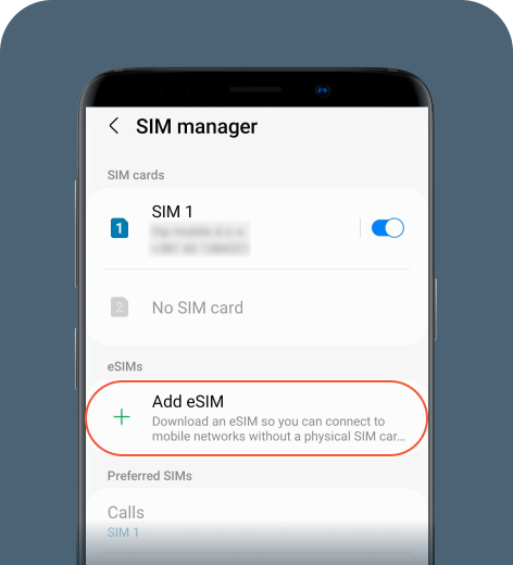 Android cell phone screen displaying SIM manager settings.