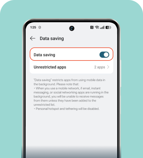 Android screen displaying the Data saving menu.