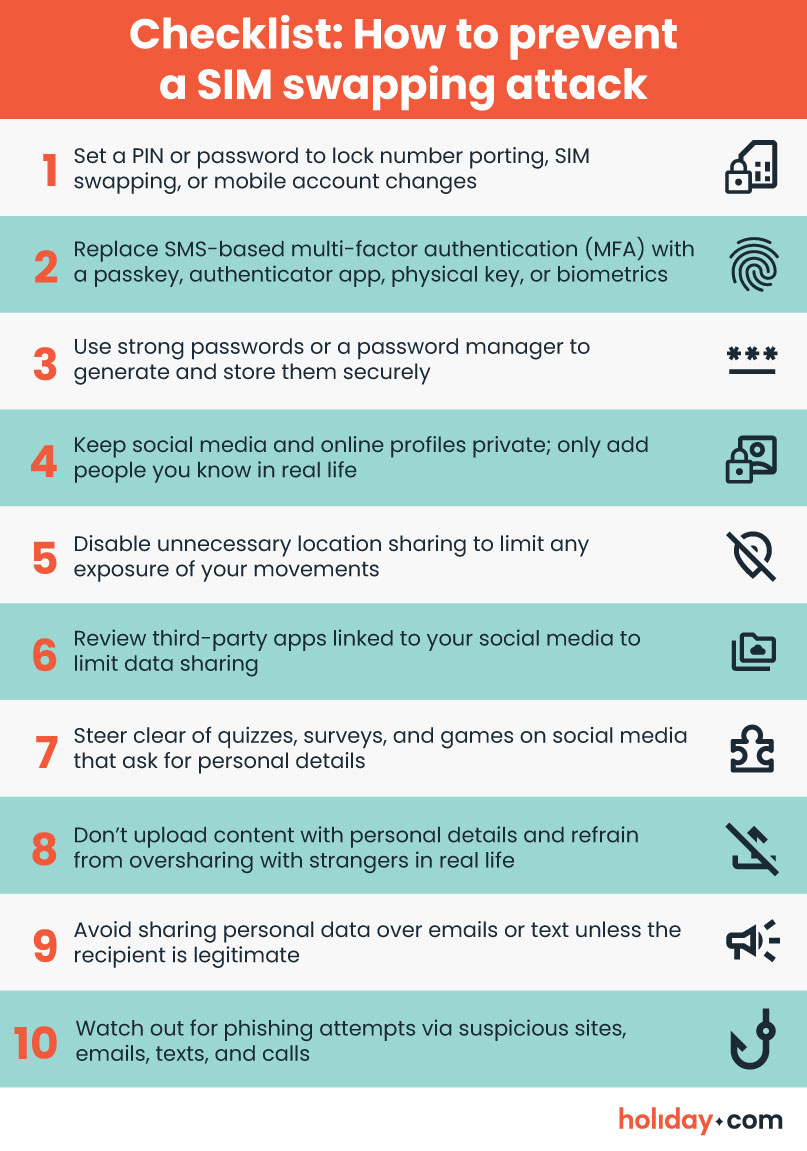 Checklist on how to prevent a SIM swapping attack.